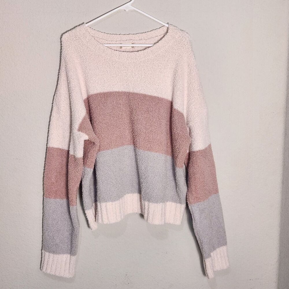 Attard State Womens Large Colorblock Eyelash Sweater Pink Gray Soft Cozy